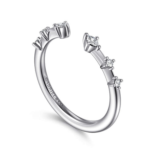 14K White Gold Marquise and Round Station Open Diamond Anniversary Band