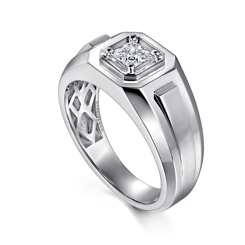 14K White Gold Mens Engagement Ring in Sand Blast Finish