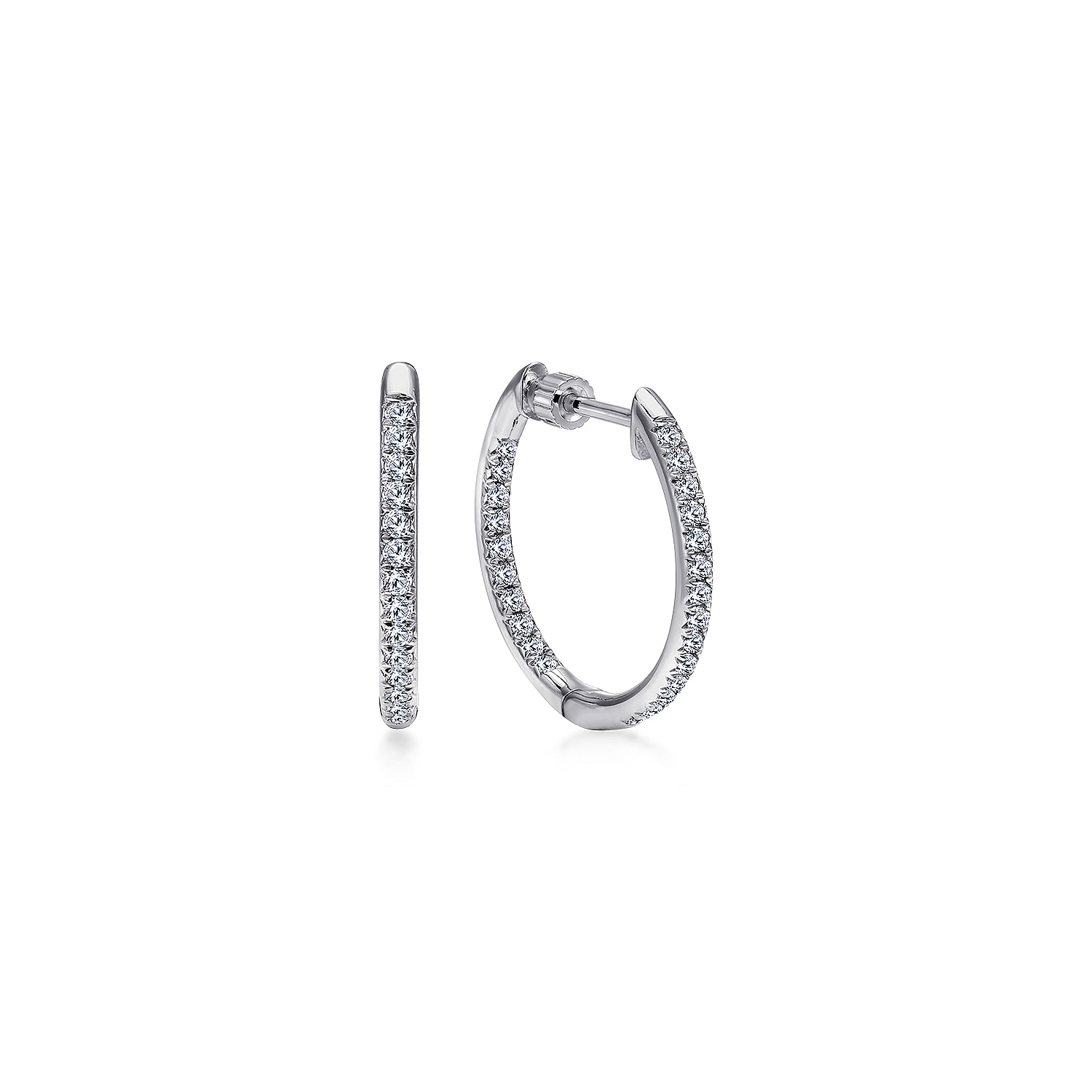 14K White Gold Micro Pavé 15mm Round Inside Out Diamond Hoop Earrings