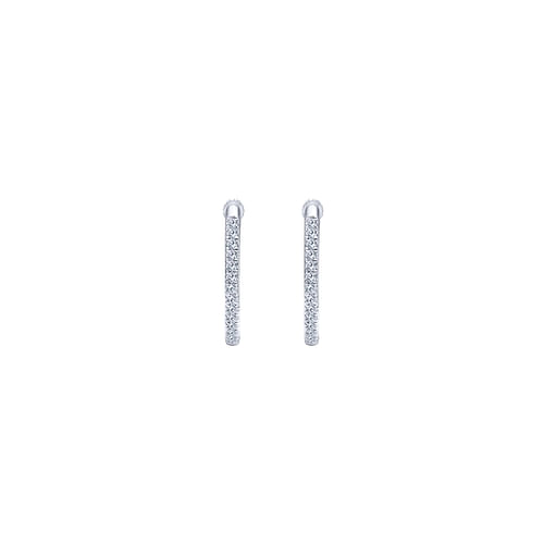 14K White Gold Micro Pavé 15mm Round Inside Out Diamond Hoop Earrings