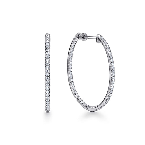 14K White Gold Micro Pavé 30mm Round Inside Out Diamond Hoop Earrings