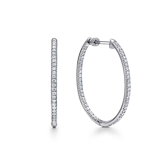 Gabriel - 14K White Gold Micro Pavé 30mm Round Inside Out Diamond Hoop Earrings