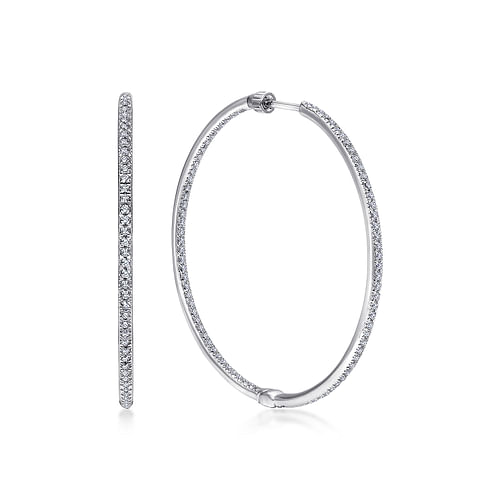 14K White Gold Micro Pavé 35mm Round Inside Out Diamond Hoop Earrings