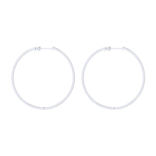 14K White Gold Micro Pavé 50mm Round Inside Out Diamond Hoop Earrings