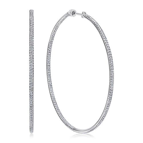 14K White Gold Micro Pavé 65mm Round Inside Out Diamond Hoop Earrings