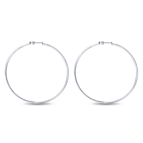 14K White Gold Micro Pavé 65mm Round Inside Out Diamond Hoop Earrings