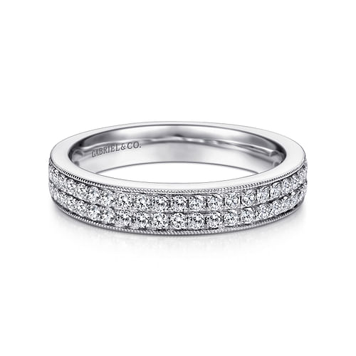 14K White Gold Micro Pavé Channel Diamond Anniversary Band with Milgrain