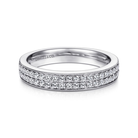 Gabriel - 14K White Gold Micro Pavé Channel Diamond Anniversary Band with Milgrain