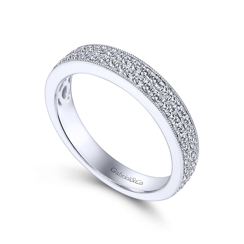 14K White Gold Micro Pavé Channel Diamond Anniversary Band with Milgrain