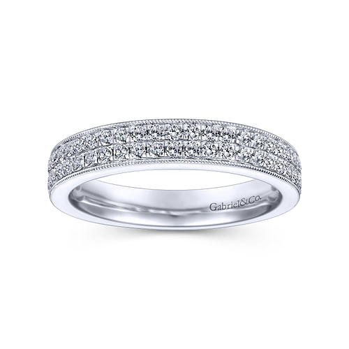 14K White Gold Micro Pavé Channel Diamond Anniversary Band with Milgrain