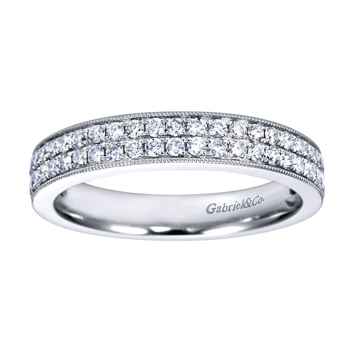 14K White Gold Micro Pavé Channel Diamond Anniversary Band with Milgrain