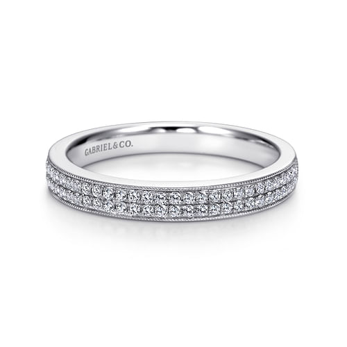 14K White Gold Micro Pavé Channel Diamond Anniversary Band with Milgrain