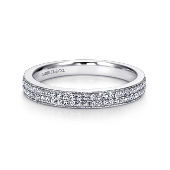 Gabriel - 14K White Gold Micro Pavé Channel Diamond Anniversary Band with Milgrain