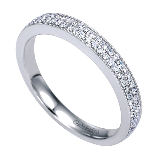 14K White Gold Micro Pavé Channel Diamond Anniversary Band with Milgrain angle 3