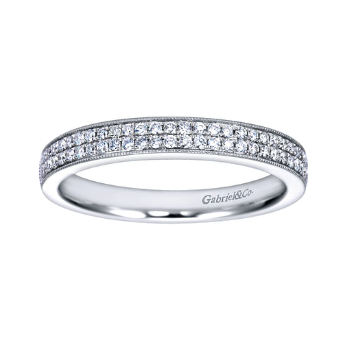 14K White Gold Micro Pavé Channel Diamond Anniversary Band with Milgrain