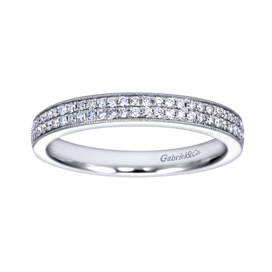 14K White Gold Micro Pavé Channel Diamond Anniversary Band with Milgrain angle 5