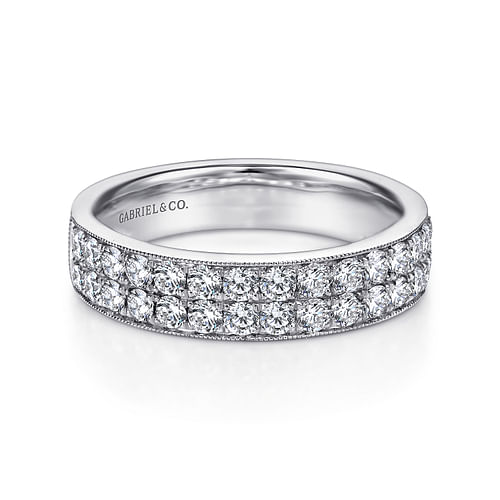 14K White Gold Micro Pavé Channel Diamond Anniversary Band with Milgrain