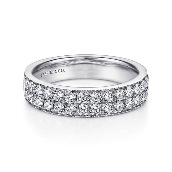 Gabriel - 14K White Gold Micro Pavé Channel Diamond Anniversary Band with Milgrain