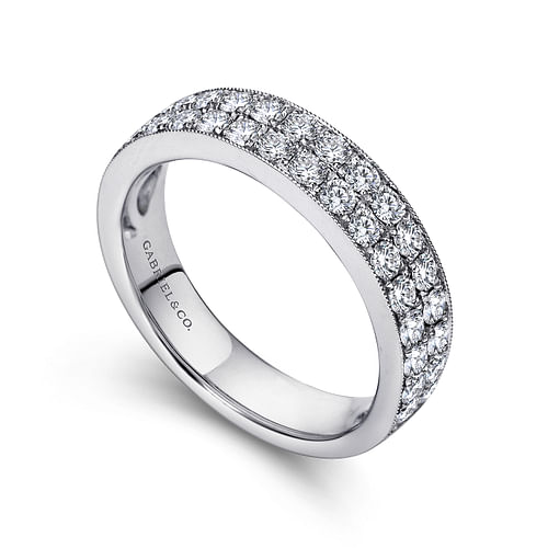 14K White Gold Micro Pavé Channel Diamond Anniversary Band with Milgrain