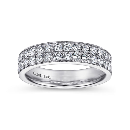 14K White Gold Micro Pavé Channel Diamond Anniversary Band with Milgrain