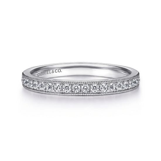 Gabriel - 14K White Gold Micro Pavé Channel Diamond Wedding Band with Milgrain