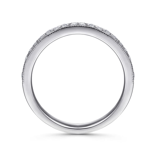 14K White Gold Micro Pavé Channel Diamond Wedding Band with Milgrain