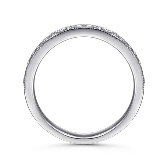 14K White Gold Micro Pavé Channel Diamond Wedding Band with Milgrain angle 2