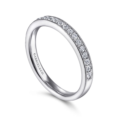 14K White Gold Micro Pavé Channel Diamond Wedding Band with Milgrain