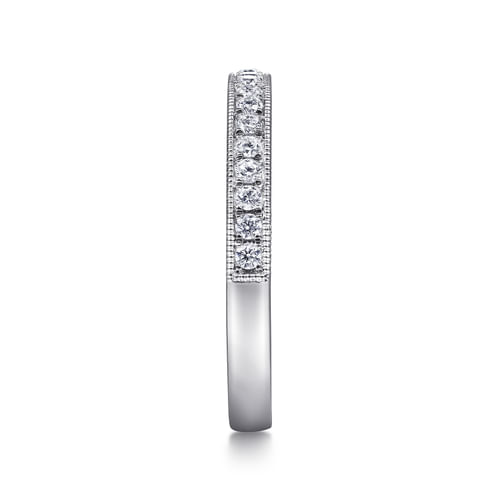 14K White Gold Micro Pavé Channel Diamond Wedding Band with Milgrain