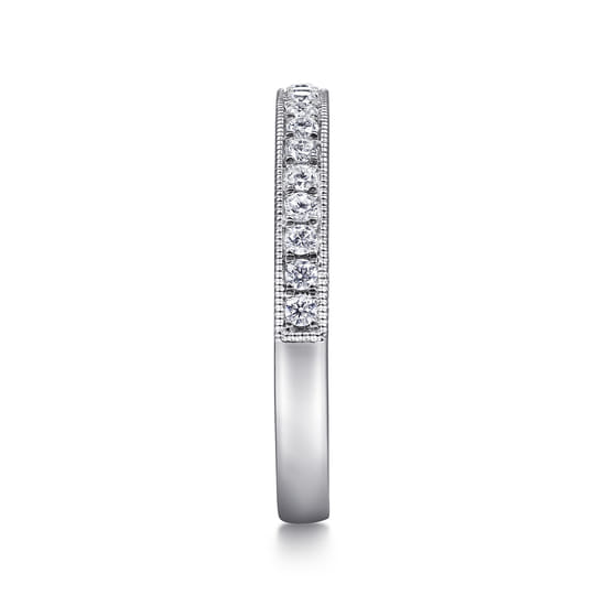 14K White Gold Micro Pavé Channel Diamond Wedding Band with Milgrain angle 4