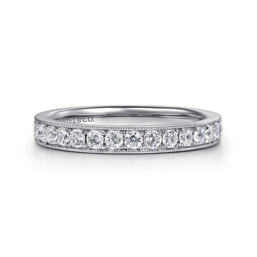14K White Gold Micro Pavé Channel Diamond Wedding Band with Milgrain
