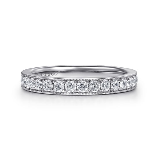 Gabriel - 14K White Gold Micro Pavé Channel Diamond Wedding Band with Milgrain