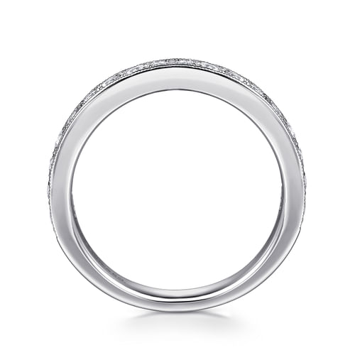 14K White Gold Micro Pavé Channel Diamond Wedding Band with Milgrain