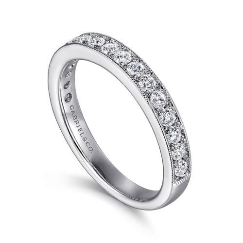14K White Gold Micro Pavé Channel Diamond Wedding Band with Milgrain