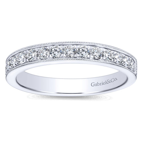 14K White Gold Micro Pavé Channel Diamond Wedding Band with Milgrain