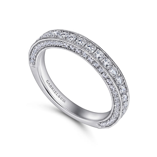 14K White Gold Micro Pavé Diamond Wedding Band angle 3
