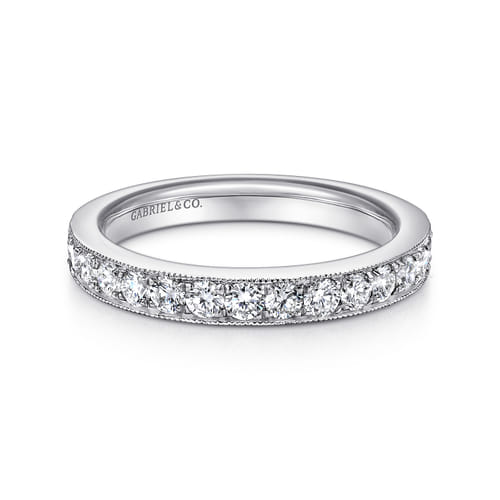 14K White Gold Micro Pavé Set Diamond Wedding Band with Milgrain