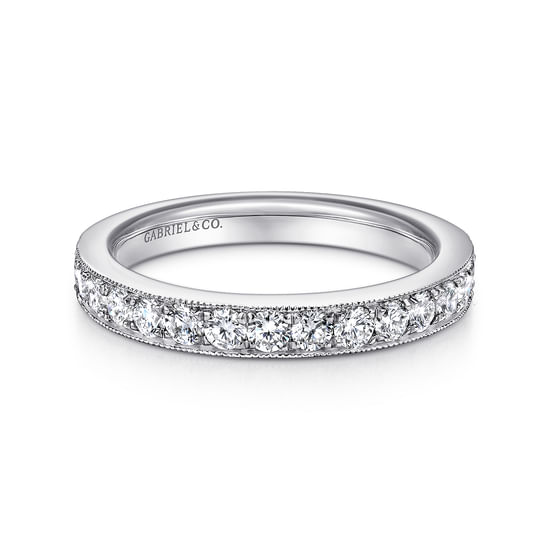 Gabriel - 14K White Gold Micro Pavé Set Diamond Wedding Band with Milgrain