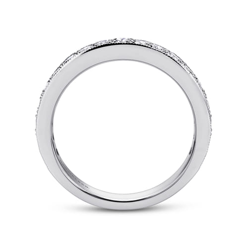 14K White Gold Micro Pavé Set Diamond Wedding Band with Milgrain