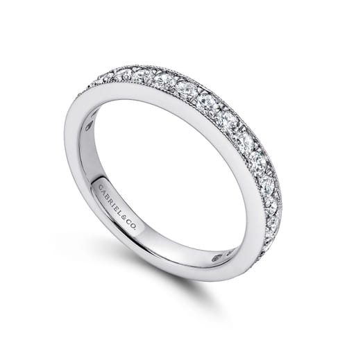 14K White Gold Micro Pavé Set Diamond Wedding Band with Milgrain