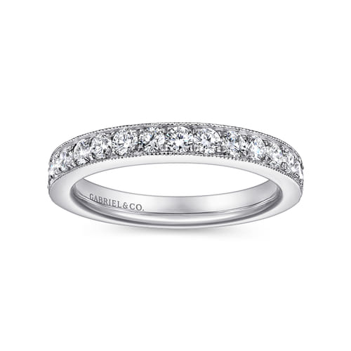 14K White Gold Micro Pavé Set Diamond Wedding Band with Milgrain