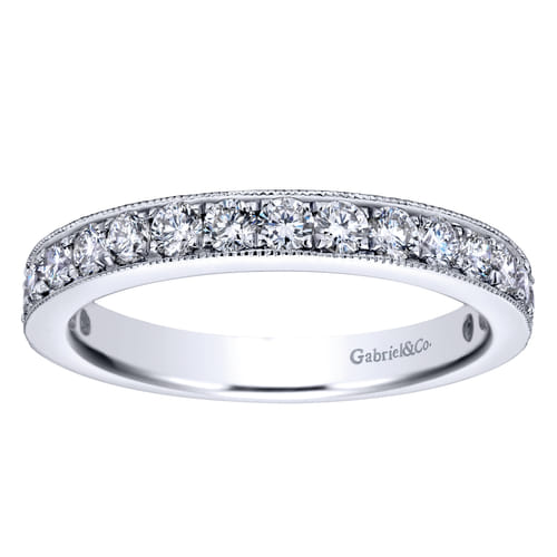 14K White Gold Micro Pavé Set Diamond Wedding Band with Milgrain