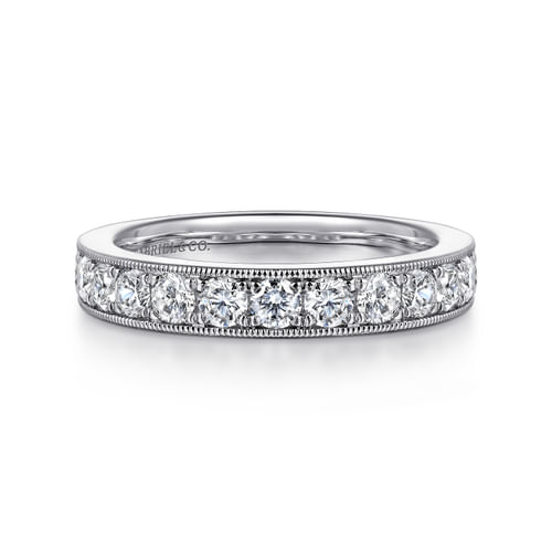 14K White Gold Micro Pavé Set Diamond Wedding Band with Milgrain