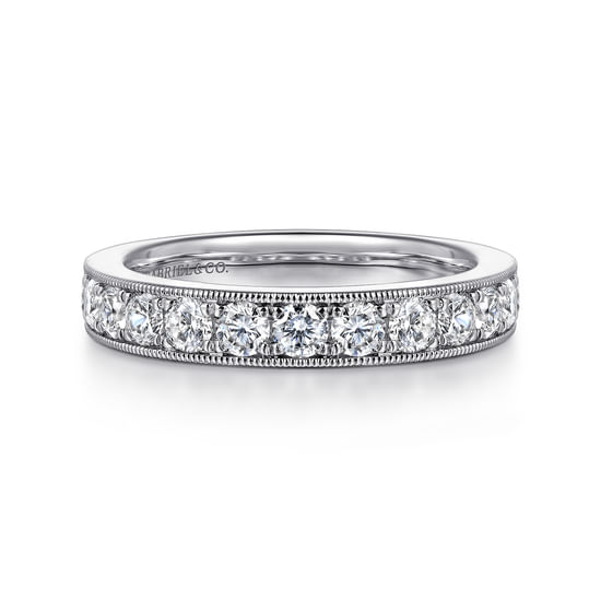 Gabriel - 14K White Gold Micro Pavé Set Diamond Wedding Band with Milgrain