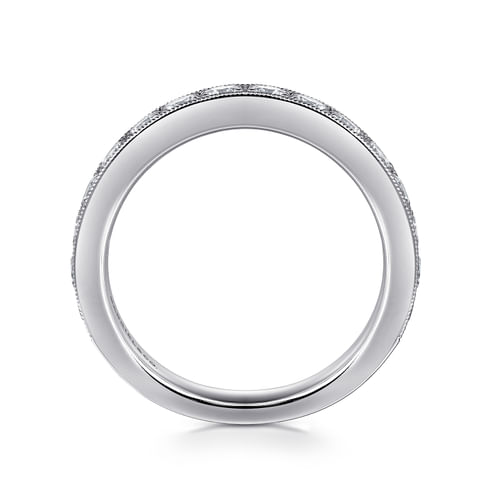 14K White Gold Micro Pavé Set Diamond Wedding Band with Milgrain
