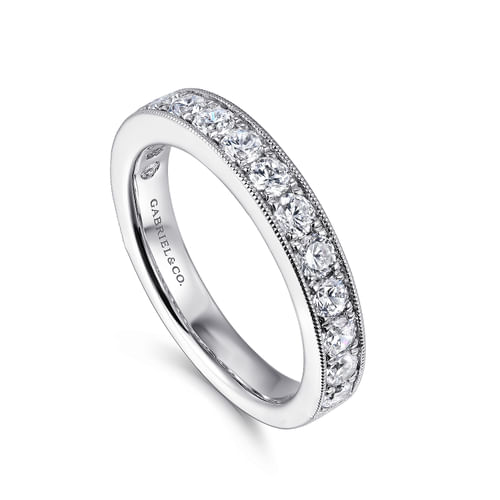 14K White Gold Micro Pavé Set Diamond Wedding Band with Milgrain