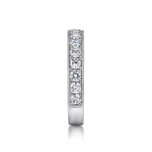 14K White Gold Micro Pavé Set Diamond Wedding Band with Milgrain