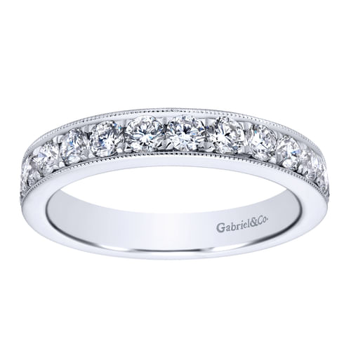 14K White Gold Micro Pavé Set Diamond Wedding Band with Milgrain