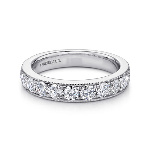 14K White Gold Micro Pavé Set Diamond Wedding Band with Milgrain