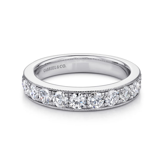 Gabriel - 14K White Gold Micro Pavé Set Diamond Wedding Band with Milgrain